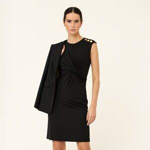 Derek Lam 10 Crosby Black Sleeveless Twist Front Mini Dress Gold Button Detail S